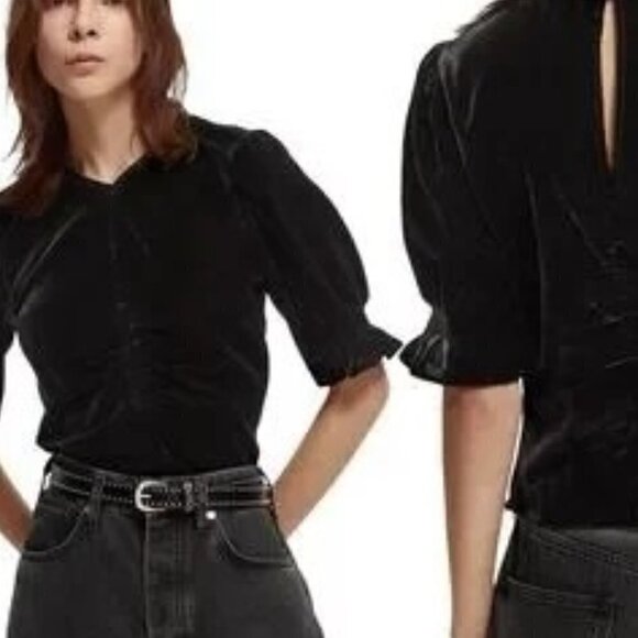 Scotch & Soda Women's Velvet Ruched Black Top Black Size L NWT - Picture 2 of 7